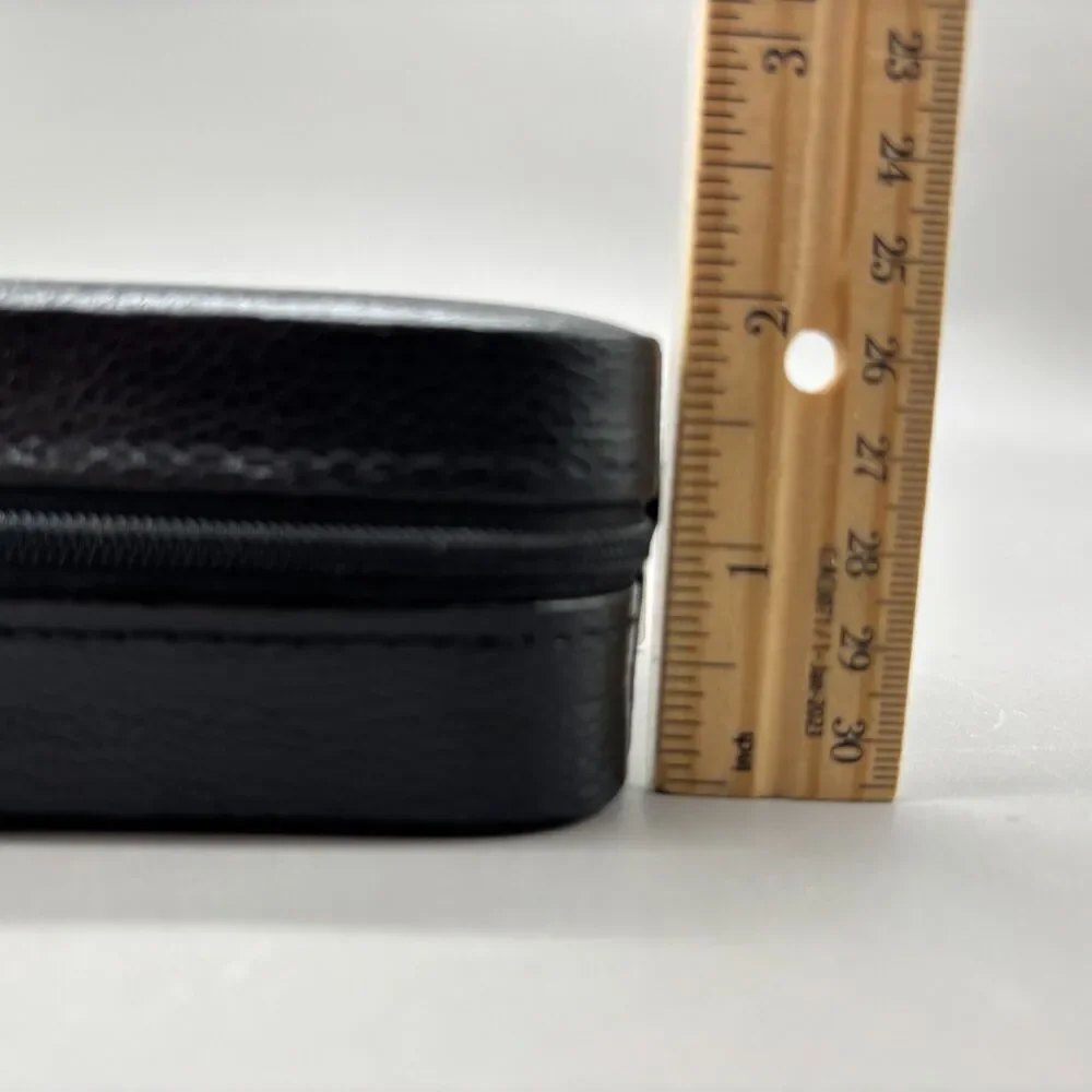 Black Faux Leather Travel Jewelry Case Organizer Ring Earring Zipper Box